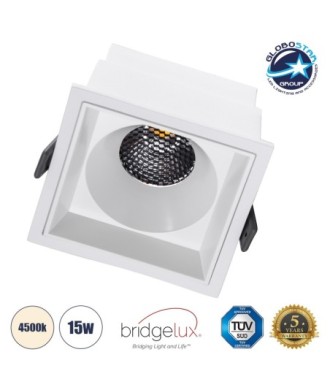 GLOBOSTAR® PLUTO-B 60278 Χωνευτό Downlight Σποτ με Honeycomb Anti Glare Reflector LED 15W 1950lm 38° AC 220-240V IP20 Φυσικό Λευκό 4500K - Bridgelux COB Chip & TÜV SÜD Driver - Λευκό Ματ - Μ10.4 x Π10.4 x Υ6.5cm - Q9.5 x 9.5cm - 5 Χρόνια Εγγύηση